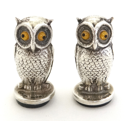 Sampson & Mordan Hallmarked Silver Seals Formed As Owls. Sold For £650